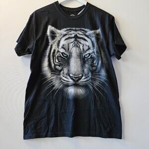 DOM White Graphic Tiger Black Cotton Short Sleeve Tee Size Medium